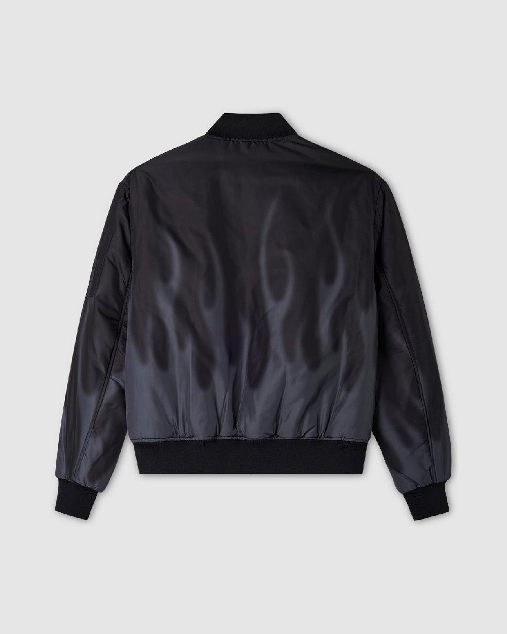 Vision Of Super BLACK BOMBER WITH DIGITAL PRINT LASER FLAMES AND RED EMBROIDERED LOGO