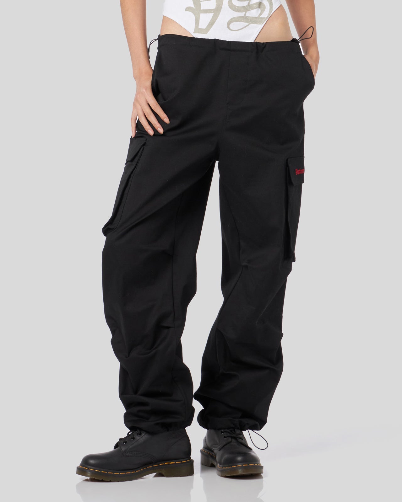 Vision Of Super BLACK CARGO PANTS WITH EMBROIDERED GOTIC LOGO