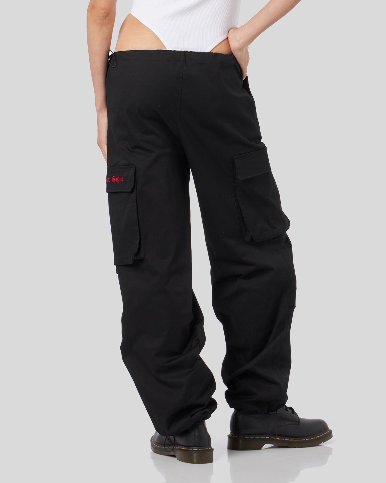 Vision Of Super BLACK CARGO PANTS WITH EMBROIDERED GOTIC LOGO