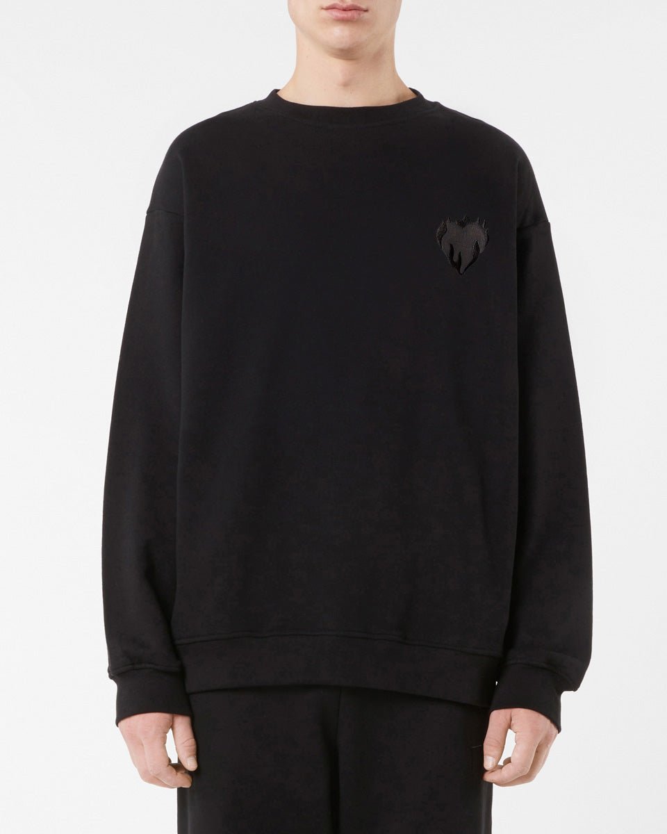 Vision Of Super BLACK CREWNECK WITH EMBROIDERED FLAMING HEART