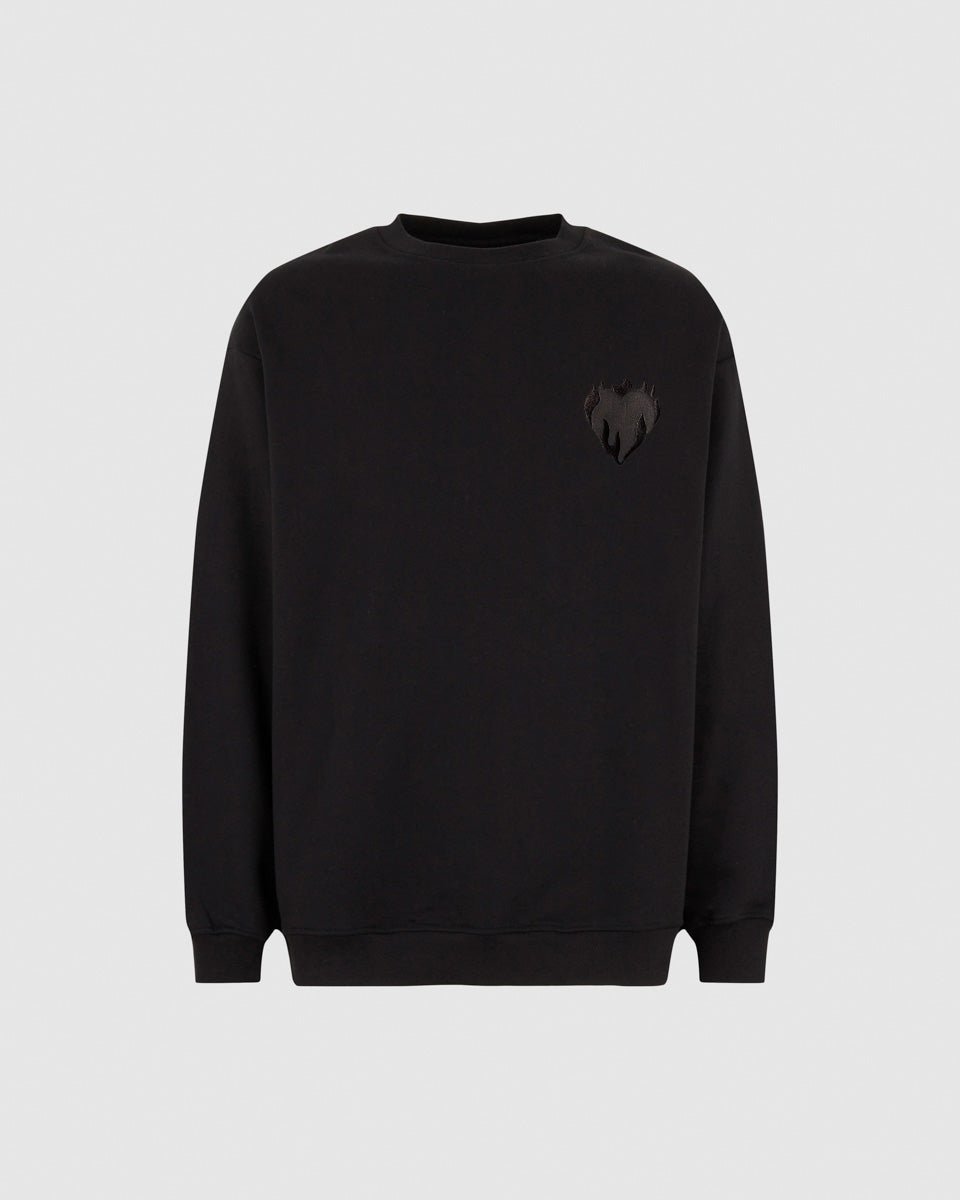 Vision Of Super BLACK CREWNECK WITH EMBROIDERED FLAMING HEART