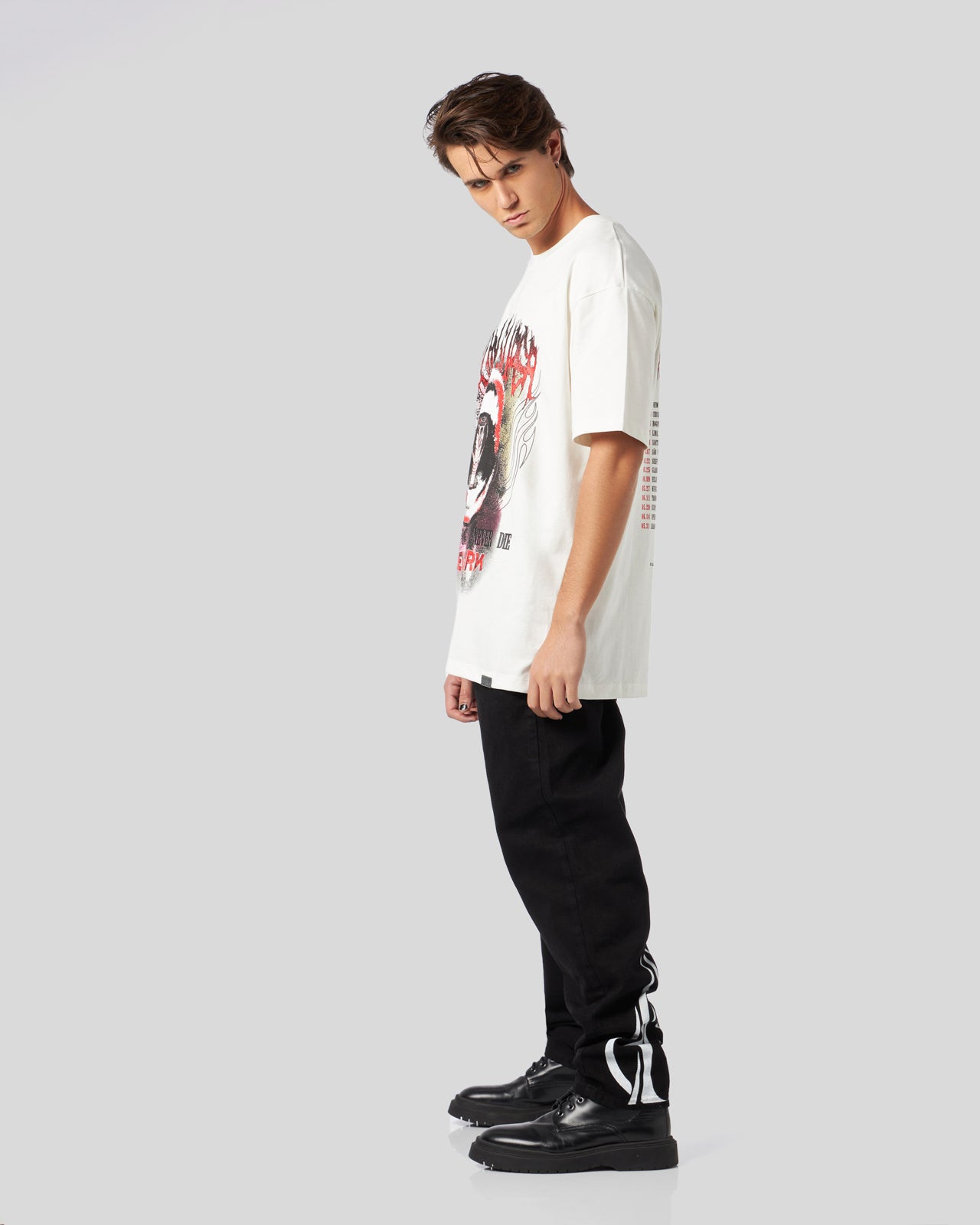 Vision Of Super BLACK DENIM JEANS WITH PRINTED FLAMES AND LOGO