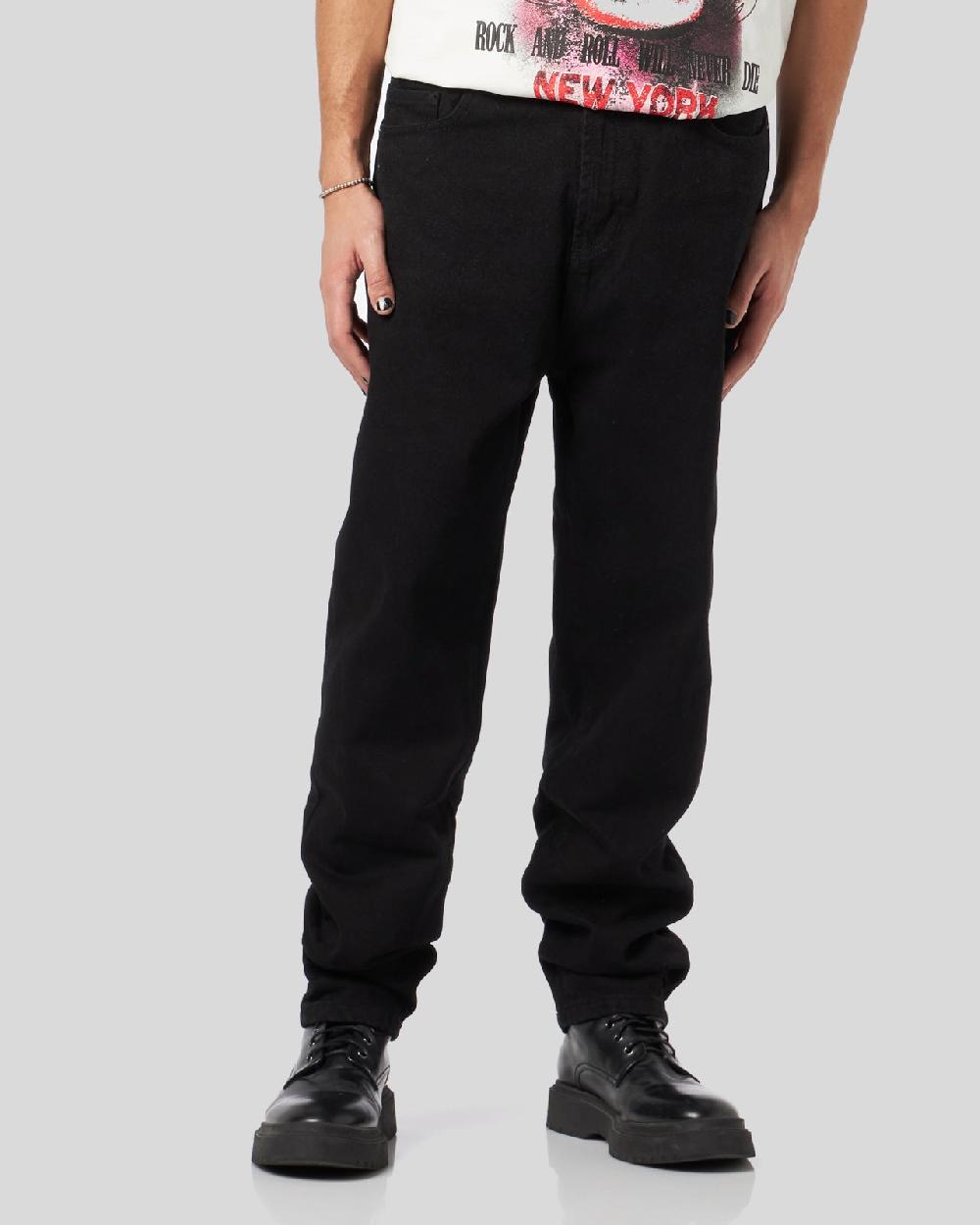 Vision Of Super BLACK DENIM JEANS WITH PRINTED FLAMES AND LOGO