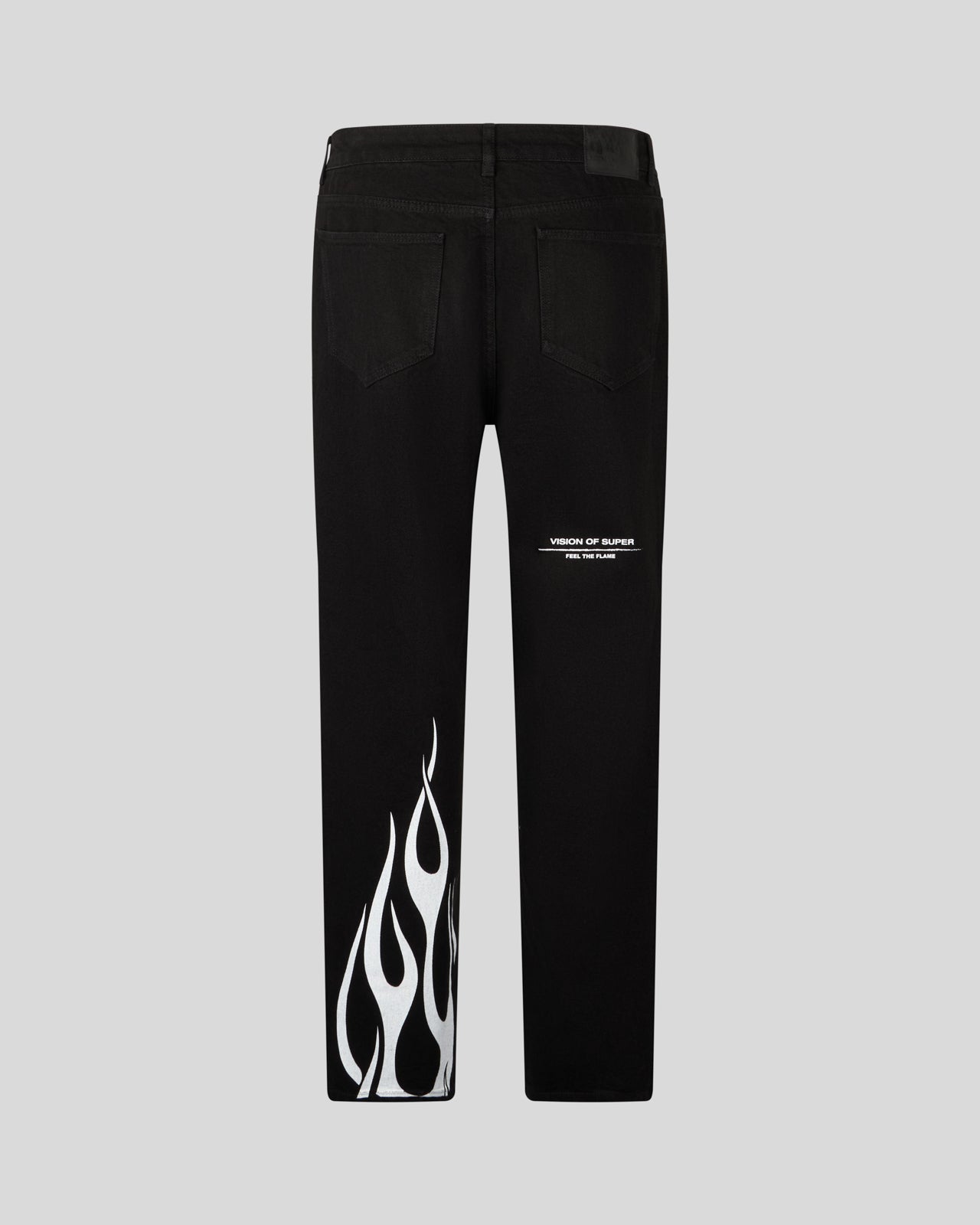 Vision Of Super BLACK DENIM JEANS WITH PRINTED FLAMES AND LOGO