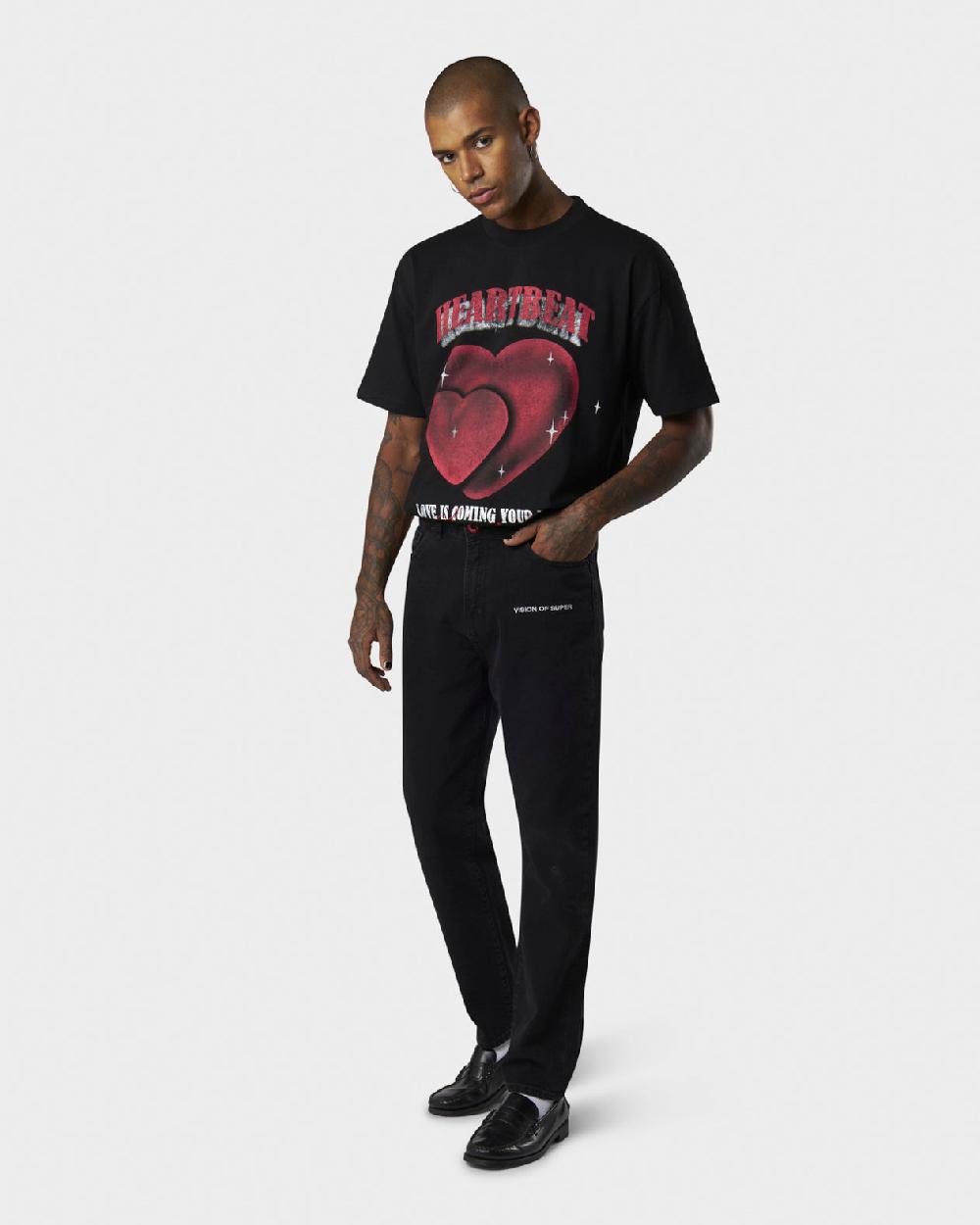 Vision Of Super BLACK DENIM WITH WHITE EMBROIDERED LOGO ON FRONT