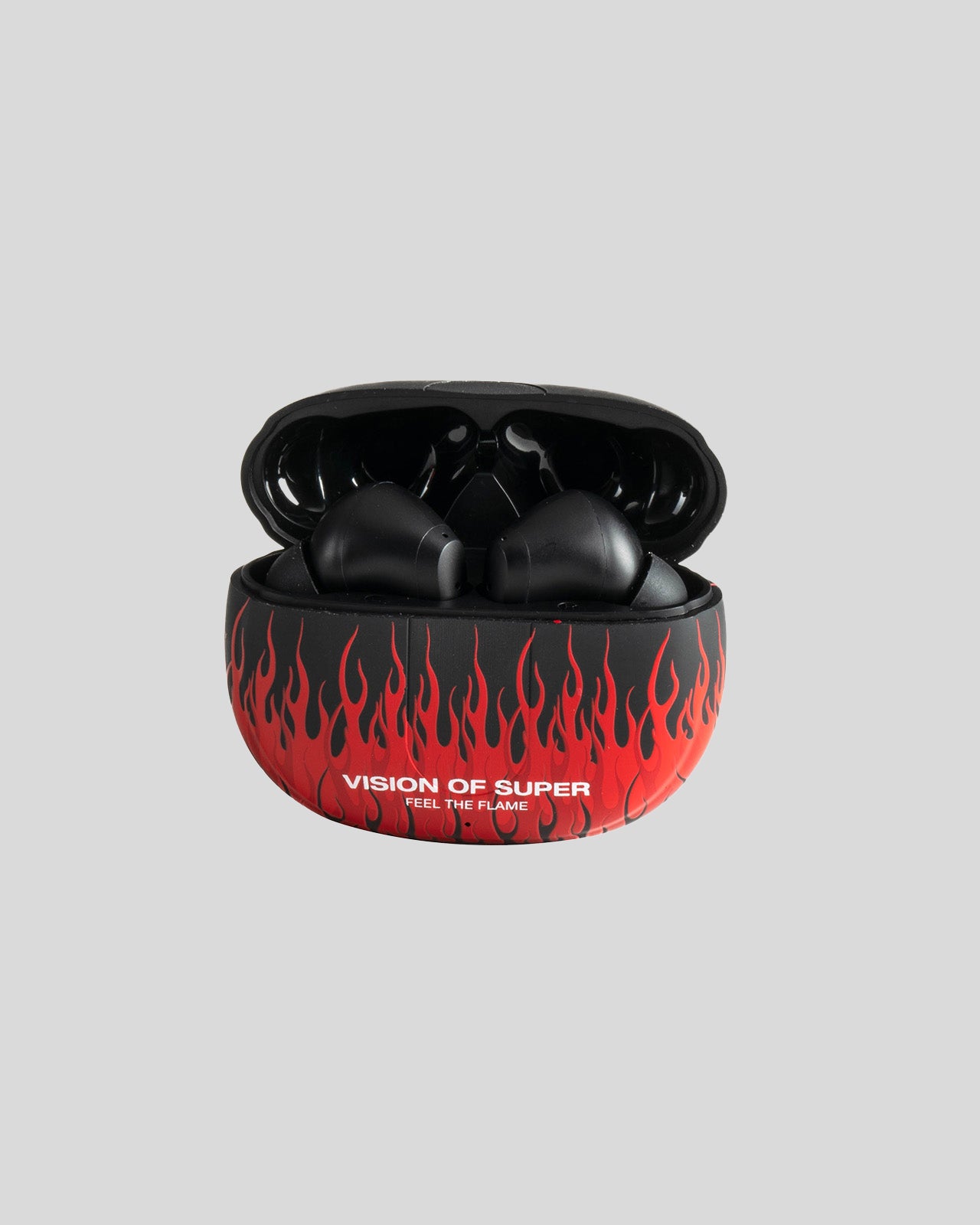 Vision Of Super BLACK EARPHONES WITH RED FLAMES AND WHITE LOGO