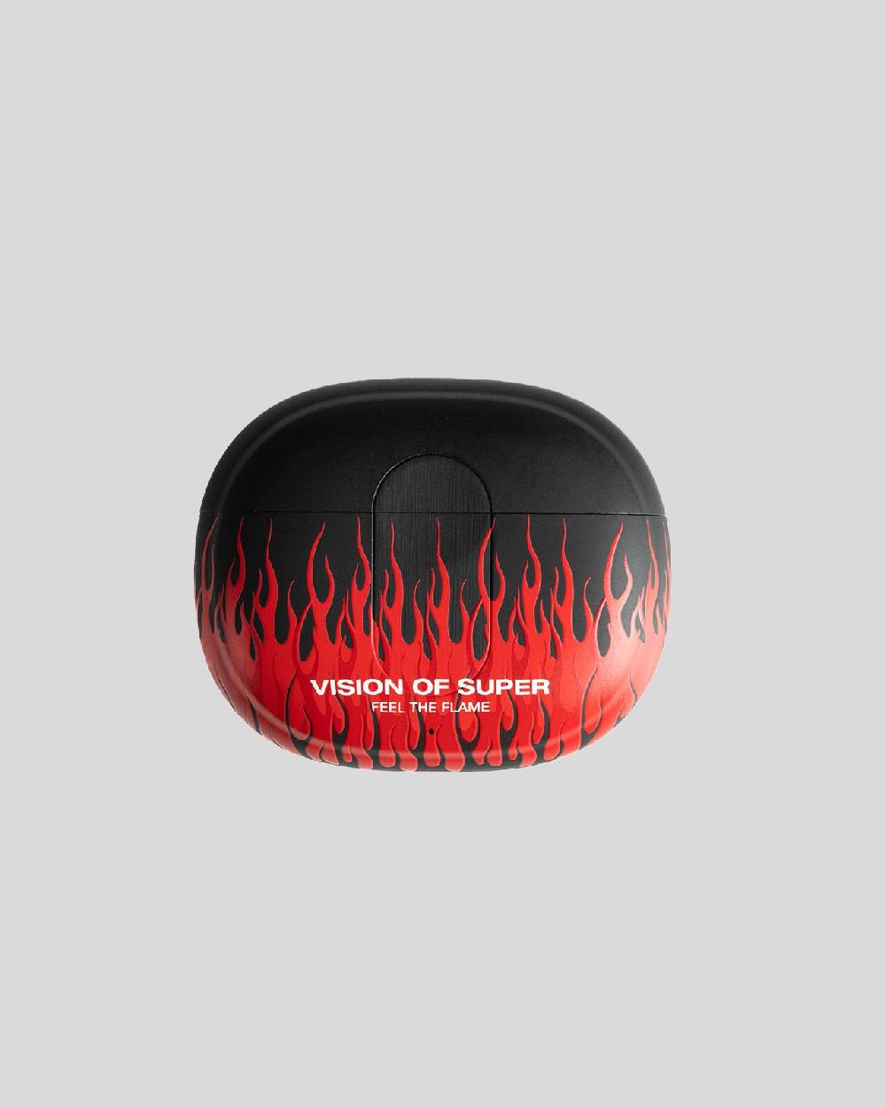 Vision Of Super BLACK EARPHONES WITH RED FLAMES AND WHITE LOGO