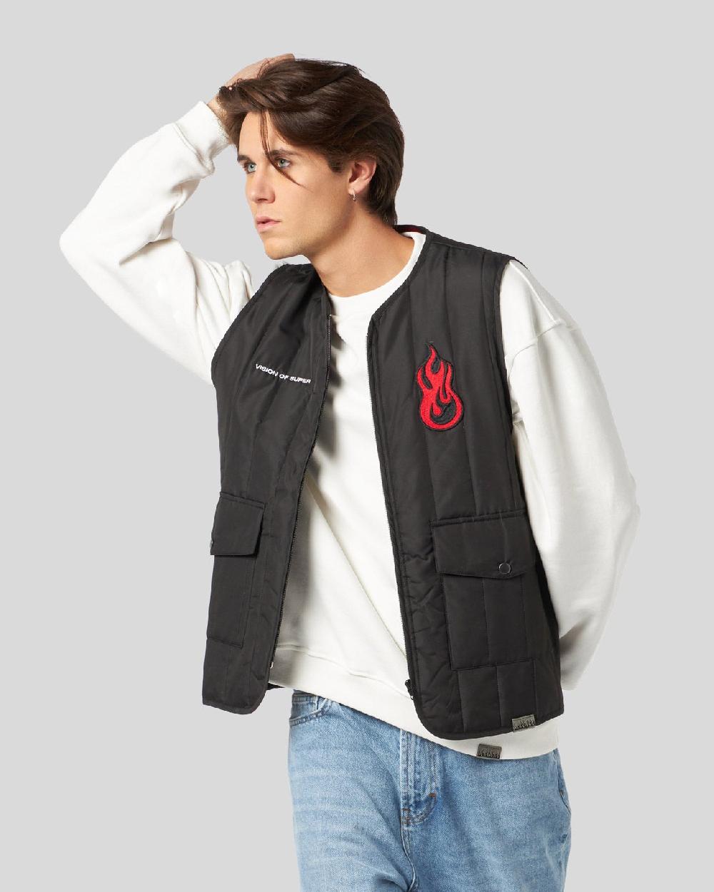 Vision Of Super BLACK GILET WITH VOS GRAPHICS PATCHES AND LOGO