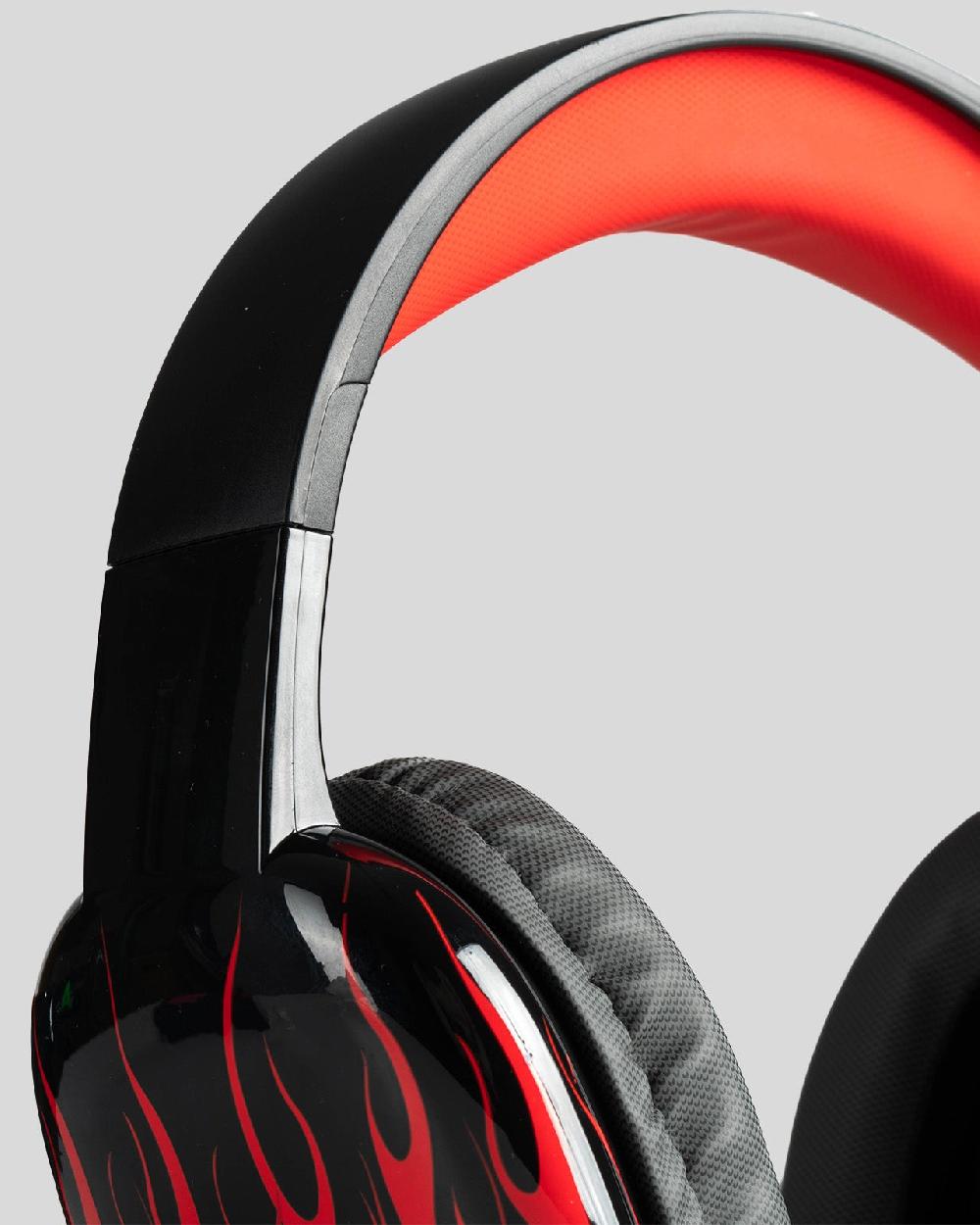 Vision Of Super BLACK HEADPHONES WITH RED FLAMES AND WHITE LOGO