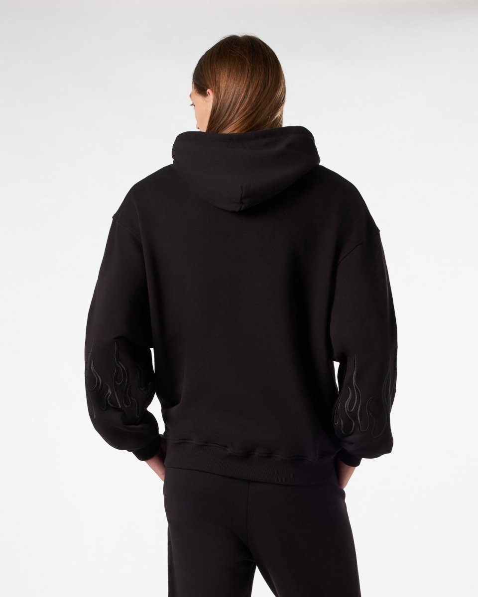 Vision Of Super BLACK HOODIE WITH BLACK EMBROIDERED FLAMES