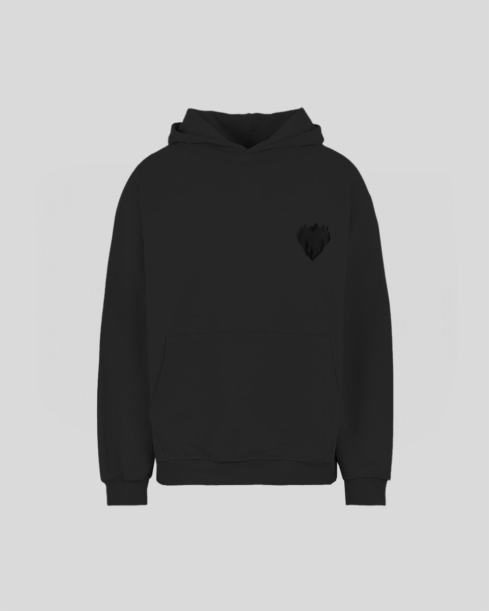 Vision Of Super BLACK HOODIE WITH EMBROIDERED FLAMING HEART