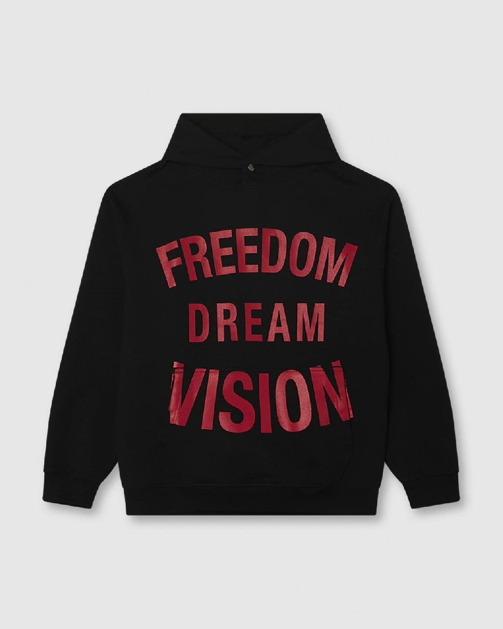 Vision Of Super BLACK HOODIE WITH FREEDOM PRINT METAL LABEL AND BUTTON