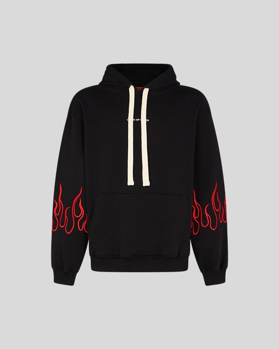 Vision Of Super BLACK HOODIE WITH RED EMBROIDERED FLAMES