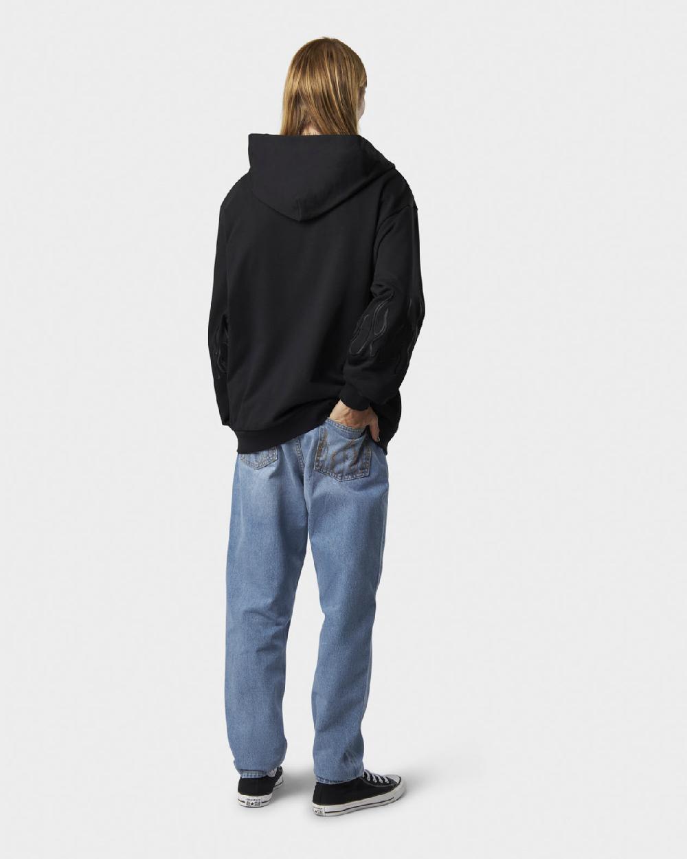 Vision Of Super BLACK HOODIE ZIP WITH EMBROIDERED WHITE LOGO BLACK FLAMES AND METAL LABEL + BUTTON