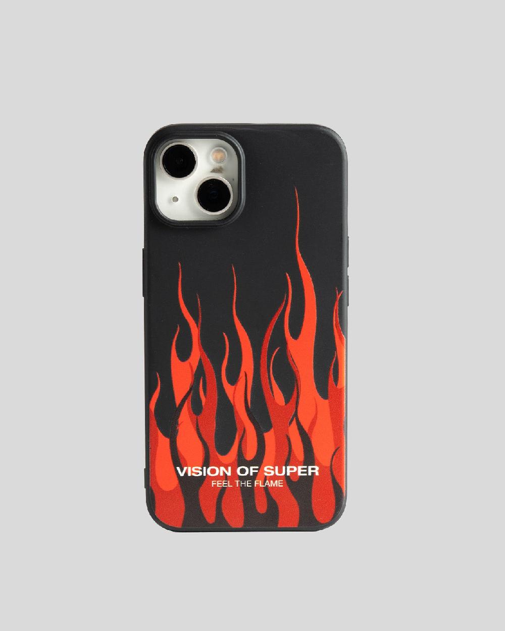 Vision Of Super BLACK IPHONE 14 COVER WITH RED FLAMES AND WHITE LOGO