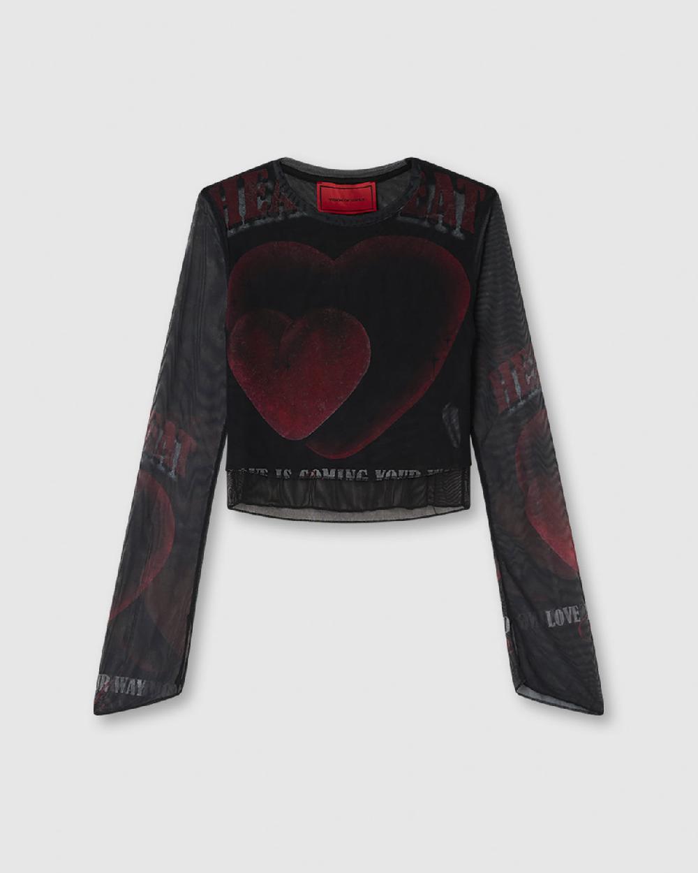 Vision Of Super BLACK LONGSLEEVE TOP WITH VELVET HEART PRINT