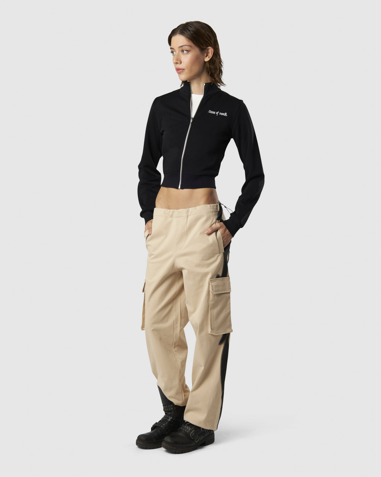 Vision Of Super BLACK LONGSLEEVE ZIP WITH EMBROIDERED LOGO ON FRONT AND EMBROIDERED TRIBAL GRAPHIC ON BACK