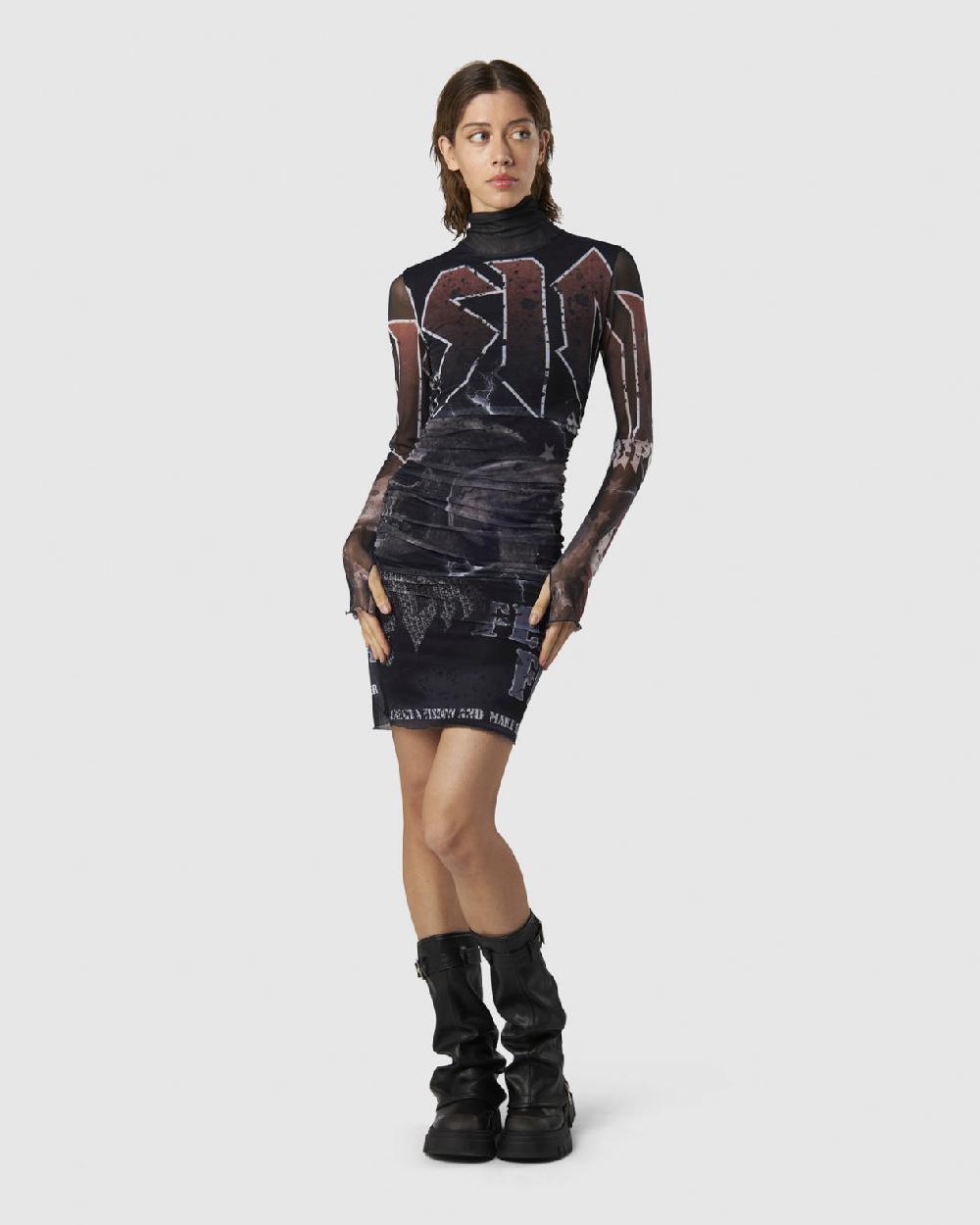 Vision Of Super BLACK MIDI DRESS WITH FELL ROCK GRAPHIC