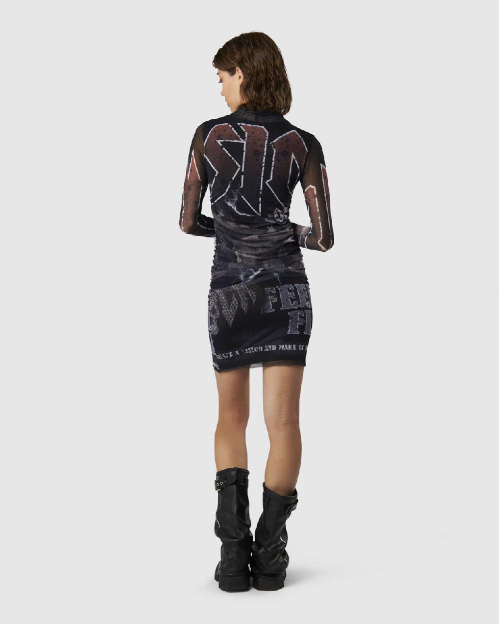 Vision Of Super BLACK MIDI DRESS WITH FELL ROCK GRAPHIC