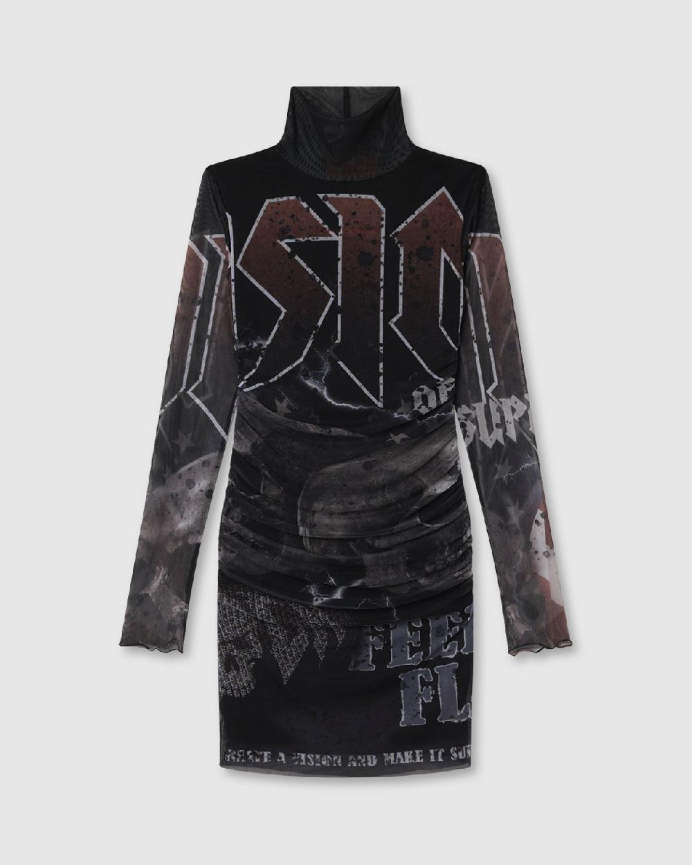 Vision Of Super BLACK MIDI DRESS WITH FELL ROCK GRAPHIC