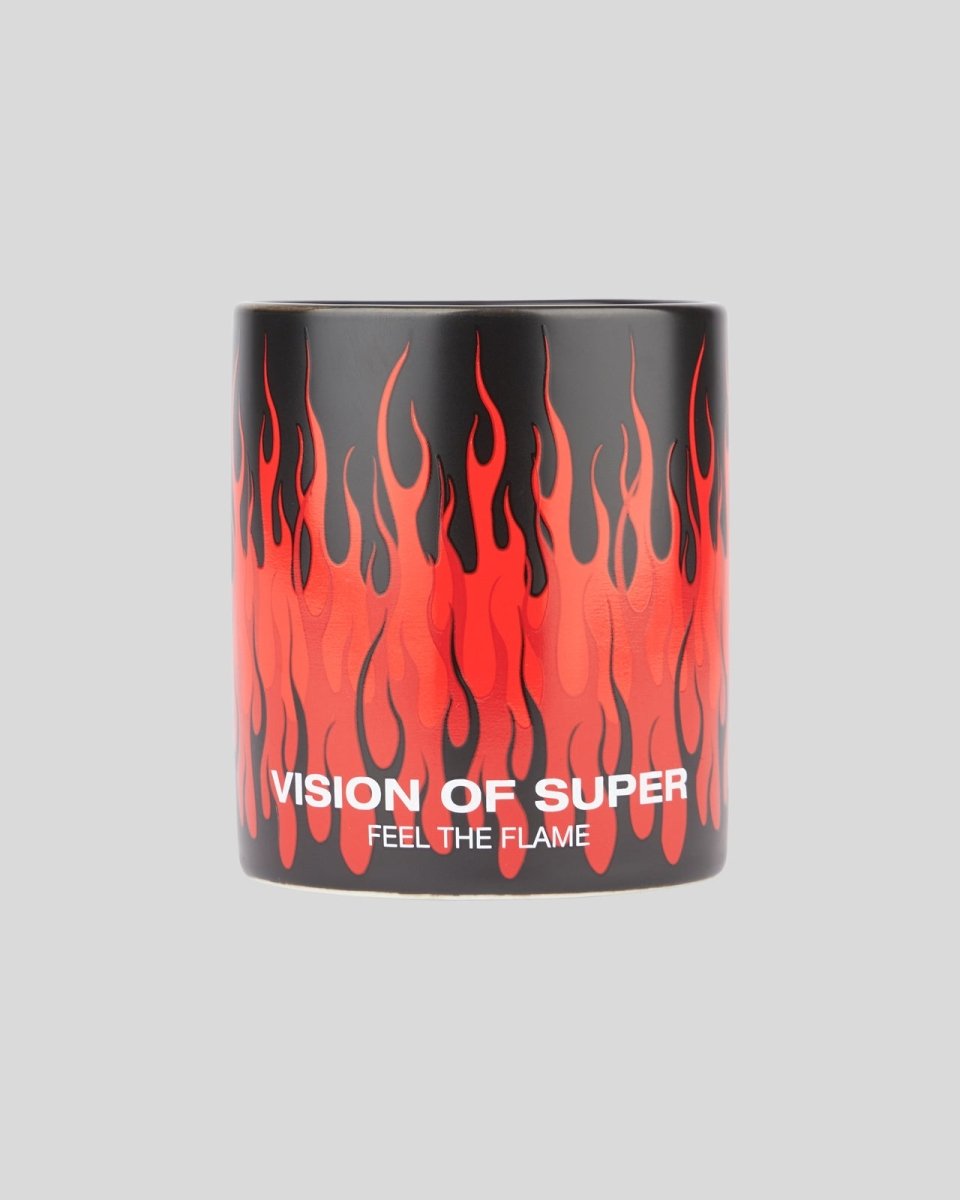 Vision Of Super BLACK MUG WITH TRIPLE FLAMES AND LOGO PRINT