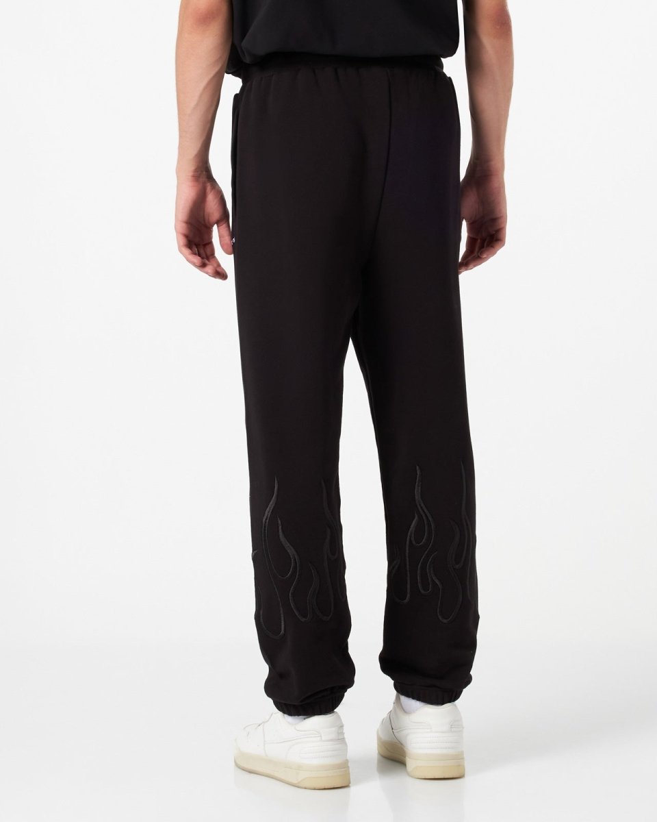Vision Of Super BLACK PANTS WITH BLACK EMBROIDERED FLAMES
