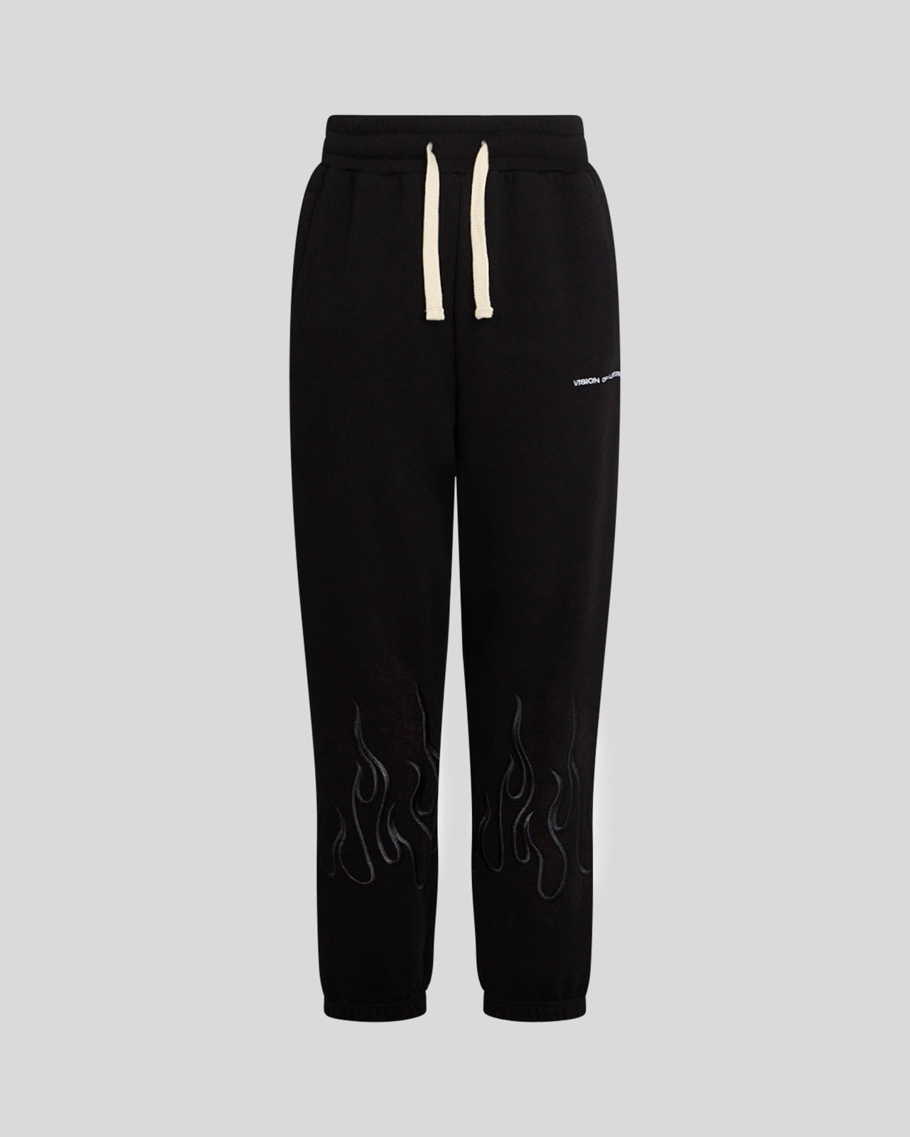 Vision Of Super BLACK PANTS WITH BLACK EMBROIDERED FLAMES