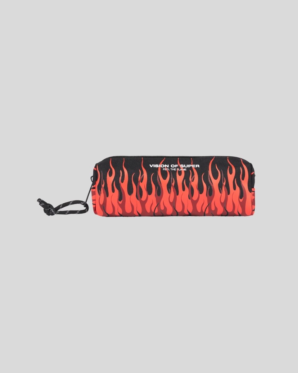Vision Of Super BLACK PENCIL CASE WITH TRIPLE FLAMES AND LOGO