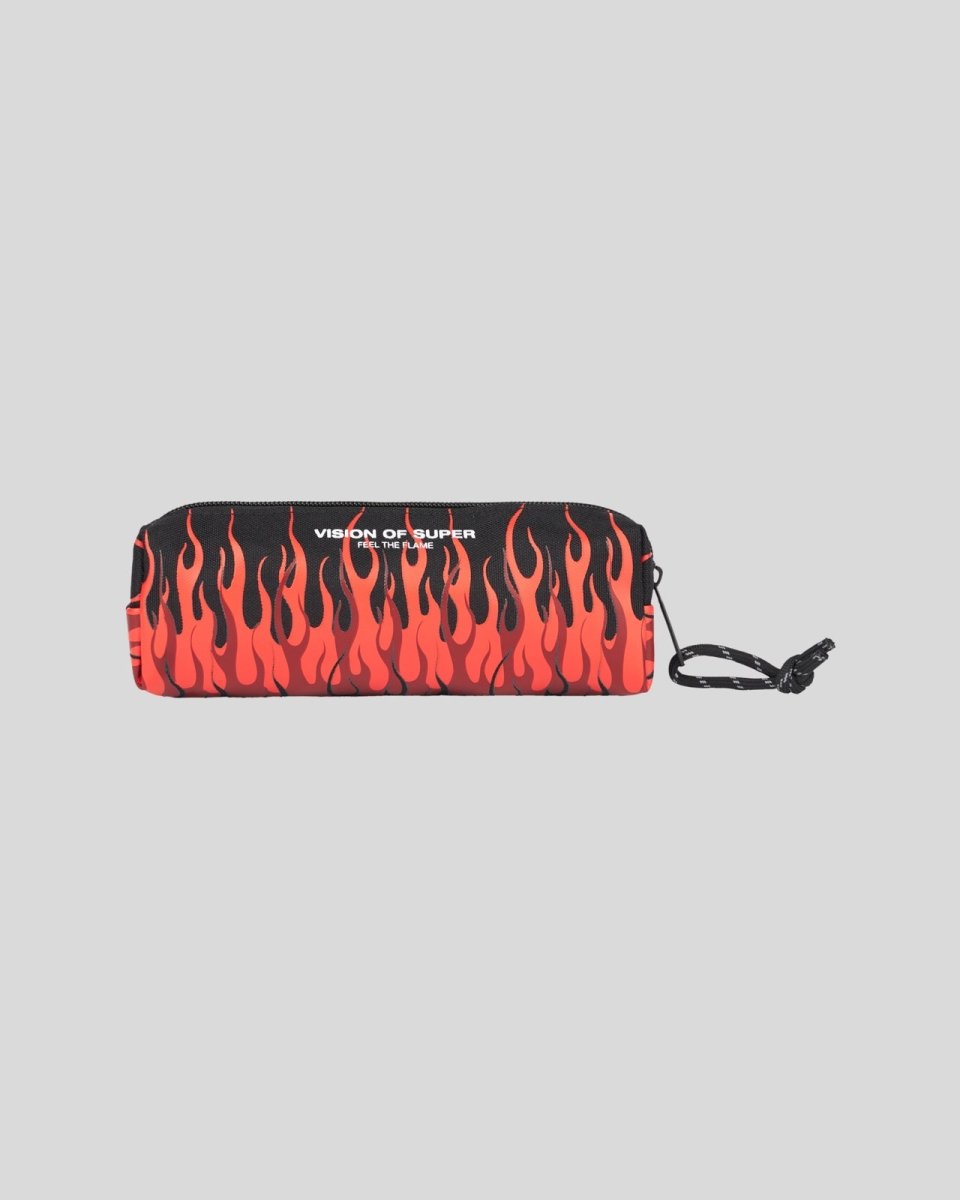 Vision Of Super BLACK PENCIL CASE WITH TRIPLE FLAMES AND LOGO