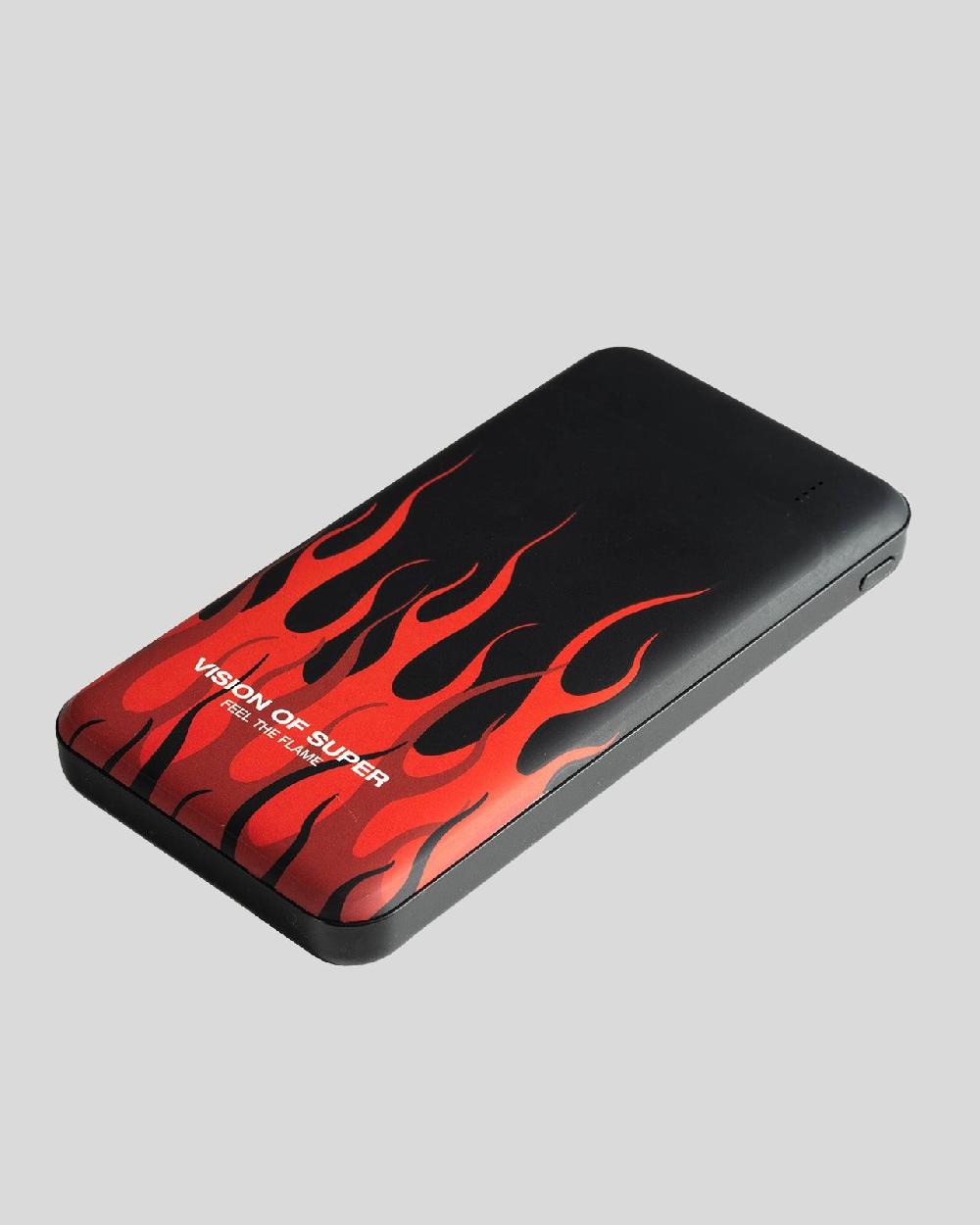 Vision Of Super BLACK POWERBANK WITH RED FLAMES AND WHITE LOGO