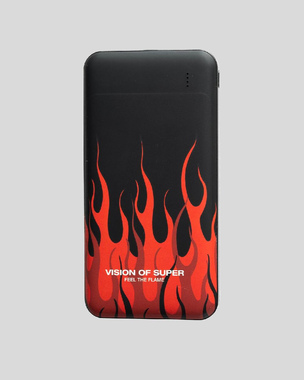 Vision Of Super BLACK POWERBANK WITH RED FLAMES AND WHITE LOGO