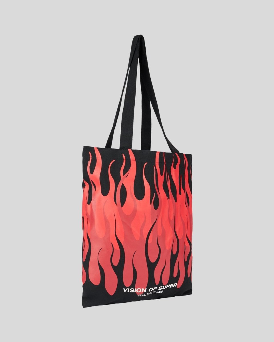 Vision Of Super BLACK SHOPPER BAG WITH TRIPLE FLAMES AND LOGO PRINT