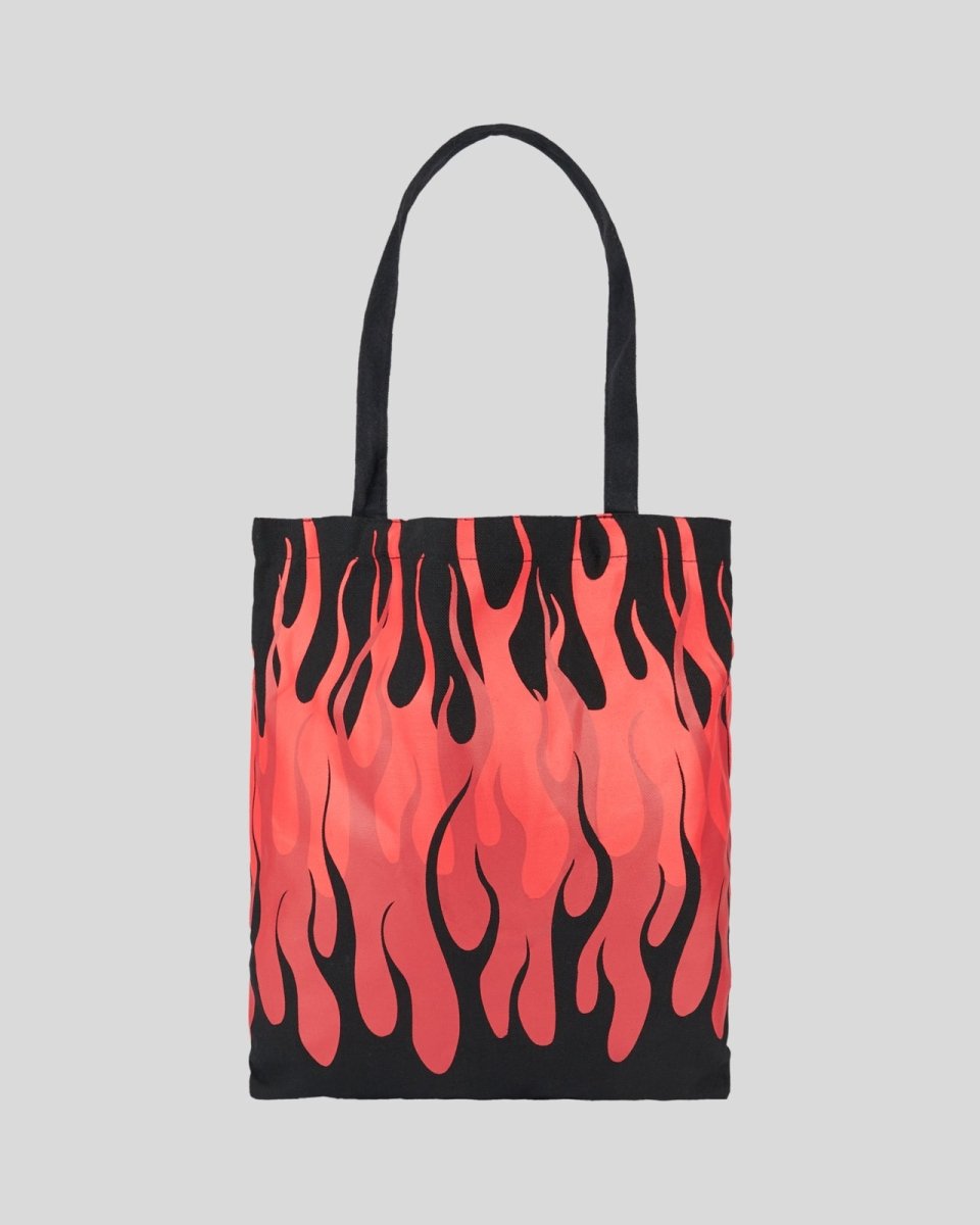 Vision Of Super BLACK SHOPPER BAG WITH TRIPLE FLAMES AND LOGO PRINT