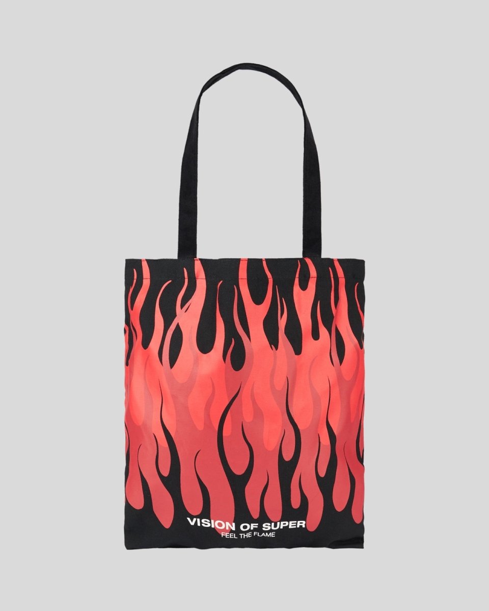 Vision Of Super BLACK SHOPPER BAG WITH TRIPLE FLAMES AND LOGO PRINT