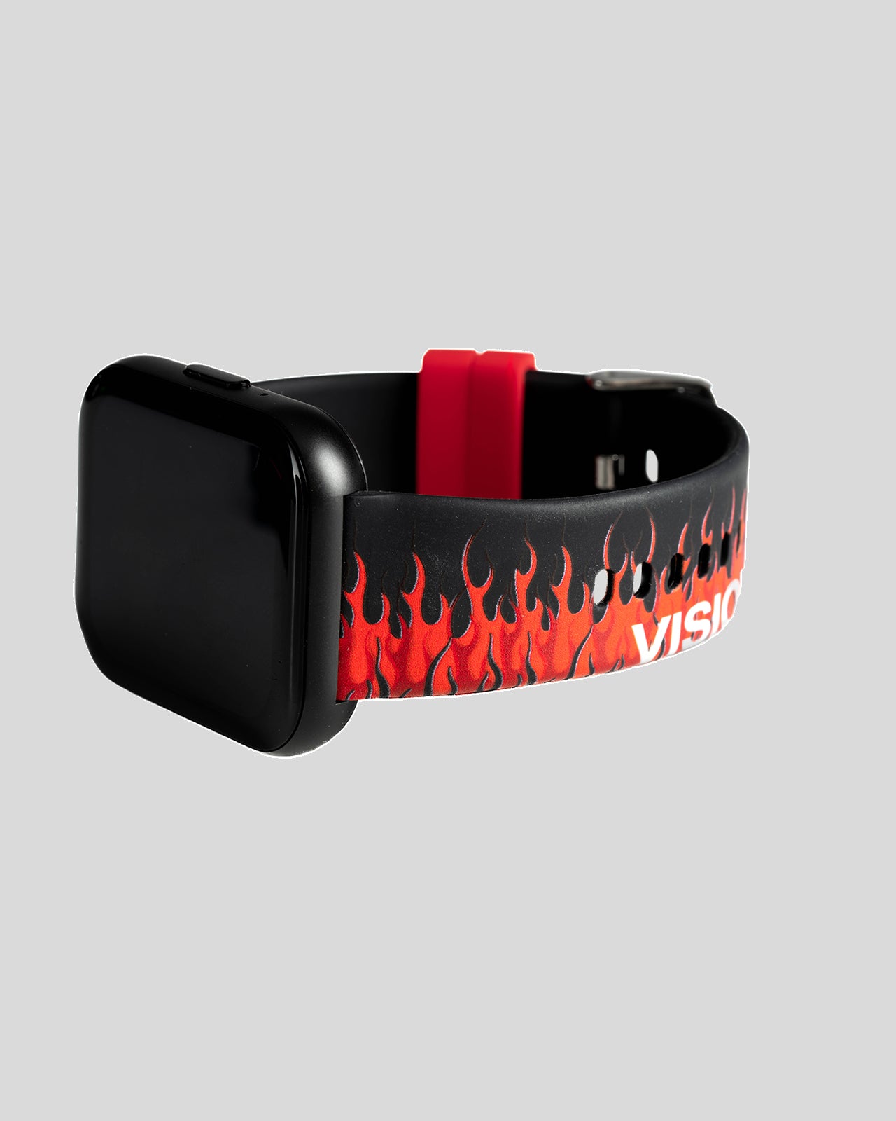 Vision Of Super BLACK SMARTWATCH WITH RED FLAMES AND WHITE LOGO