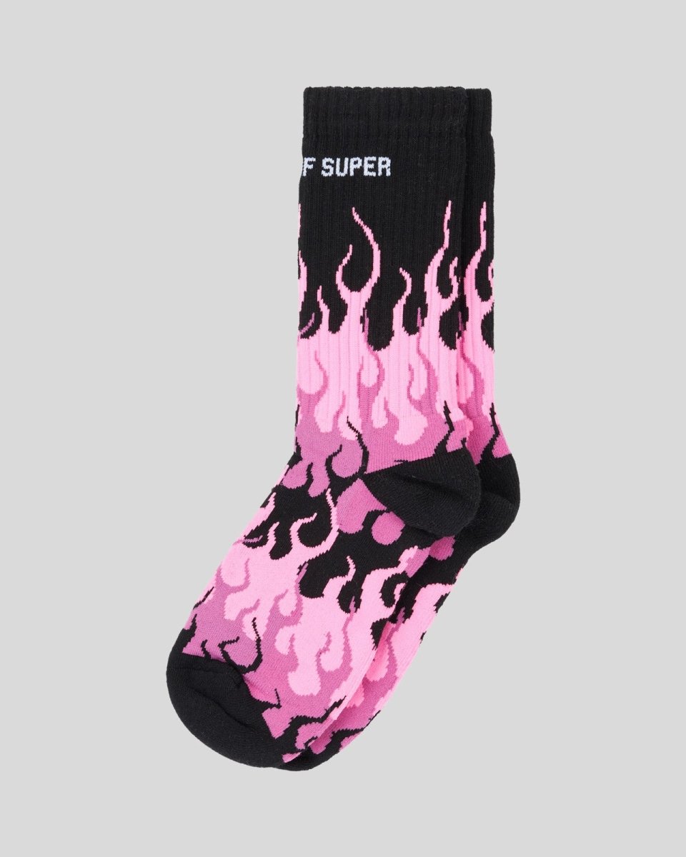 Vision Of Super BLACK SOCKS WITH FUCHSIA TRIPLE FLAMES