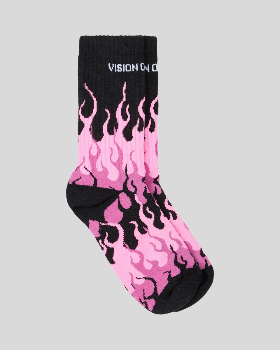 Vision Of Super BLACK SOCKS WITH FUCHSIA TRIPLE FLAMES