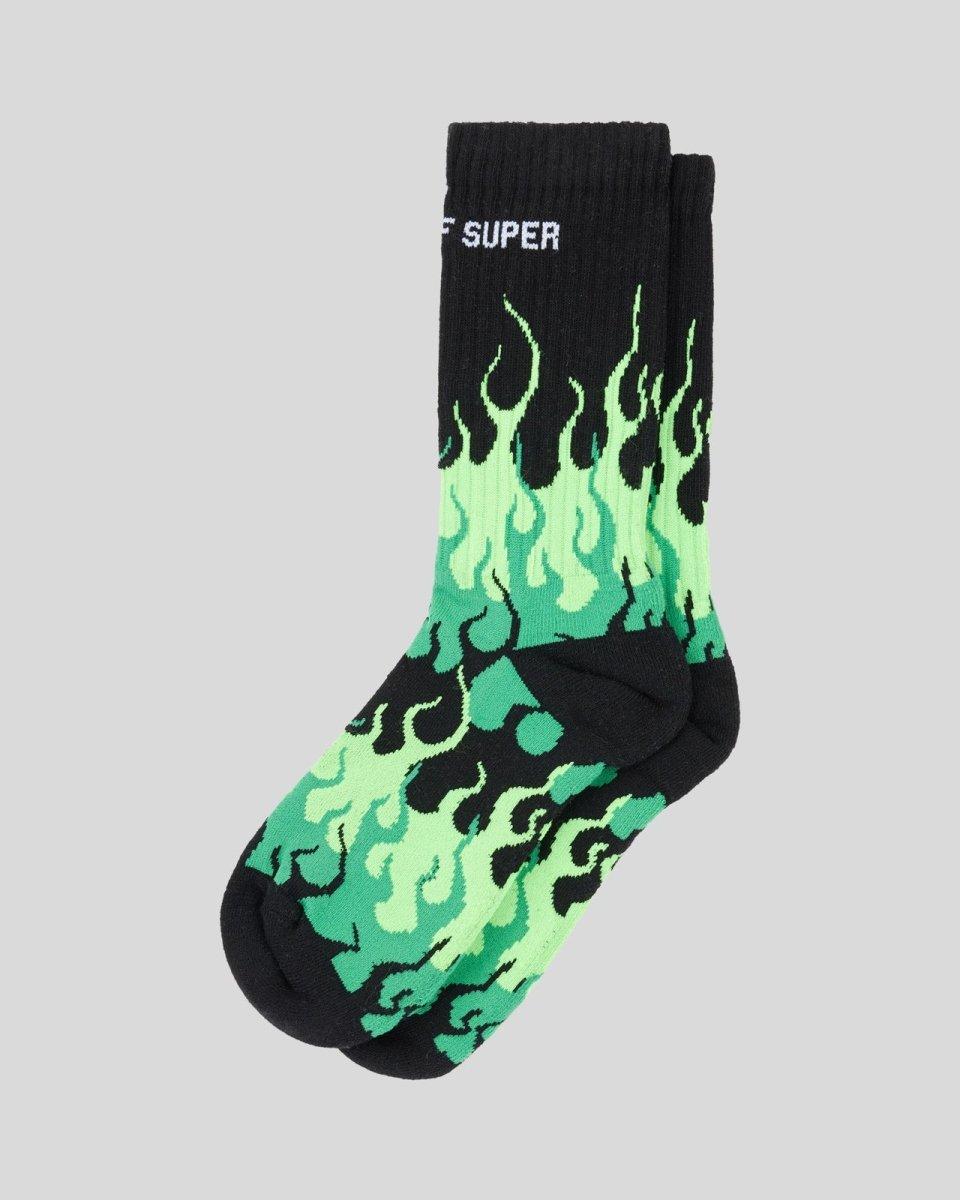 Vision Of Super BLACK SOCKS WITH GREEN TRIPLE FLAMES