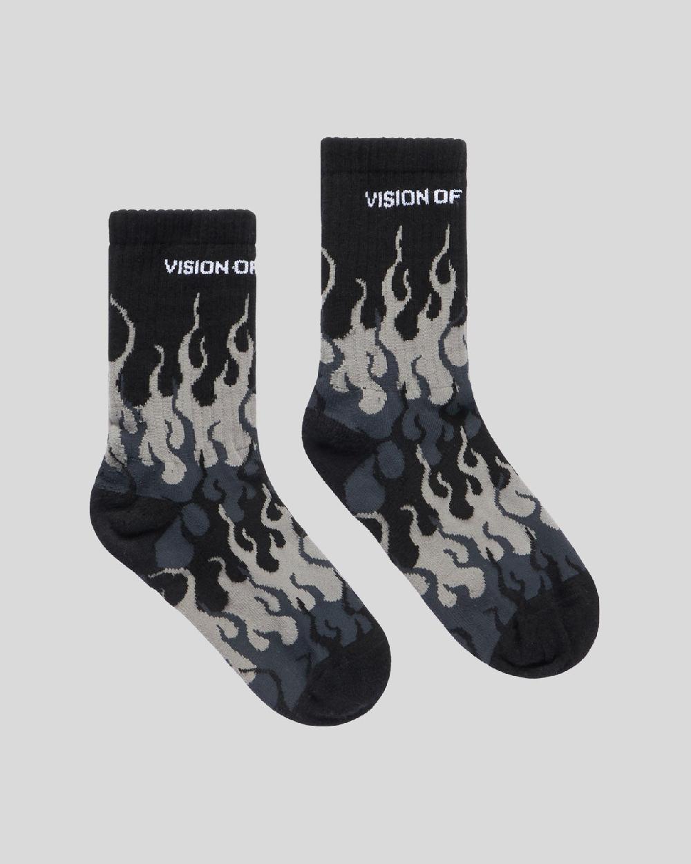 Vision Of Super BLACK SOCKS WITH GREY TRIPLE FLAMES