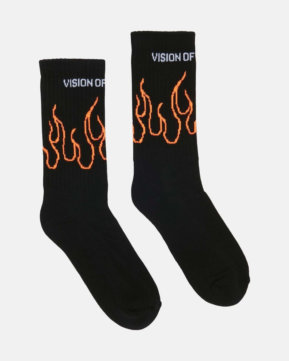 Vision Of Super BLACK SOCKS WITH ORANGE OUTLINE FLAMES