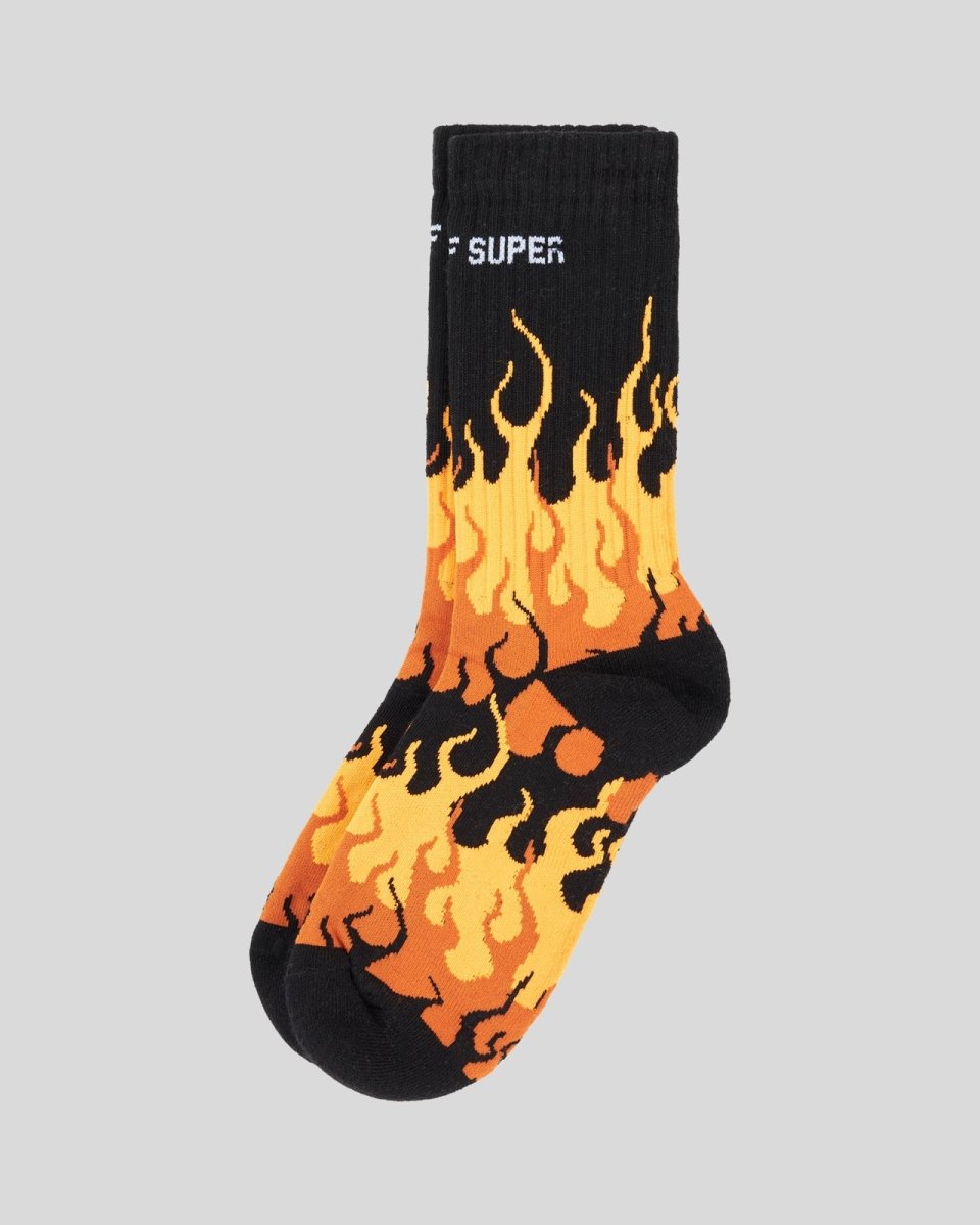 Vision Of Super BLACK SOCKS WITH ORANGE TRIPLE FLAMES