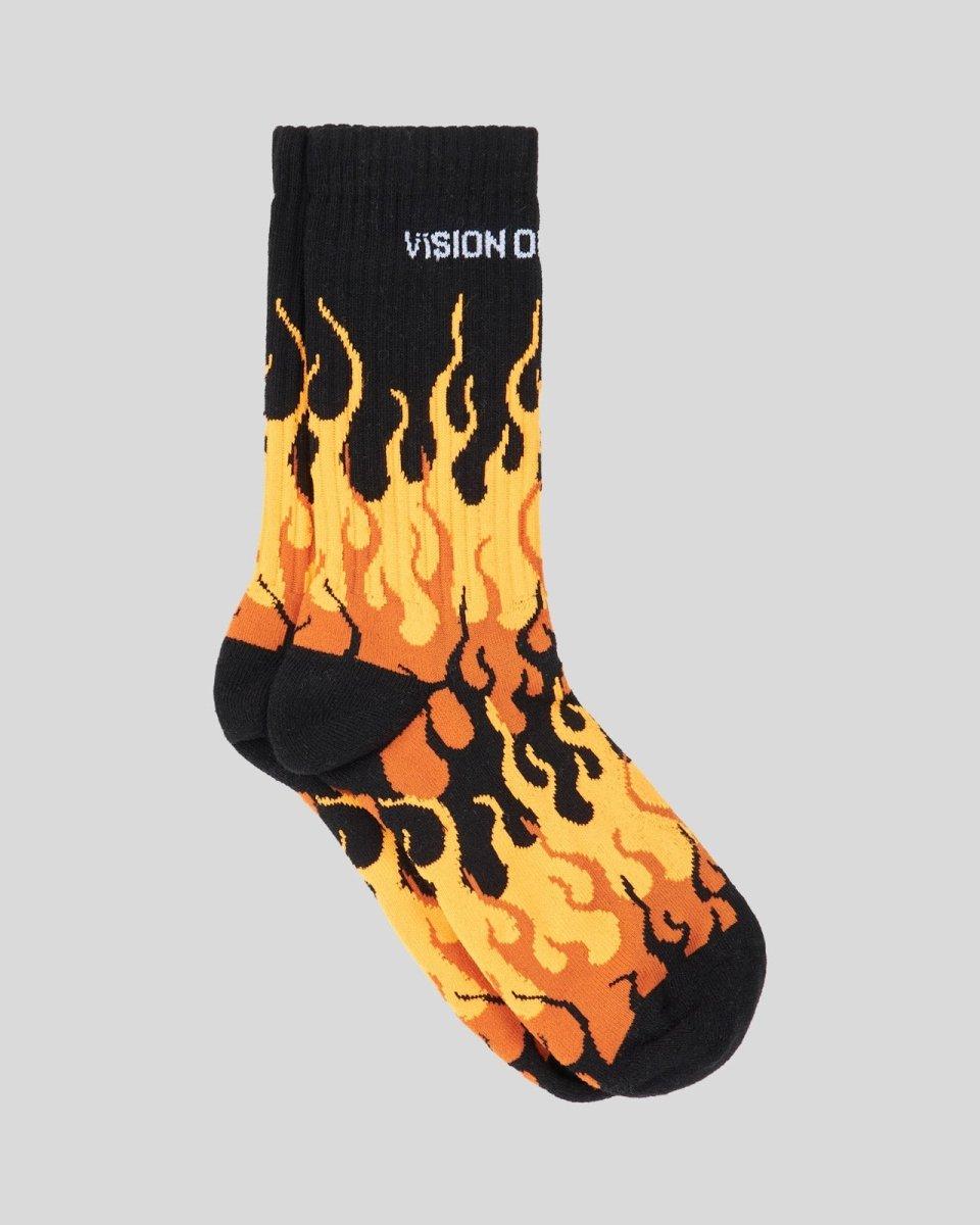 Vision Of Super BLACK SOCKS WITH ORANGE TRIPLE FLAMES