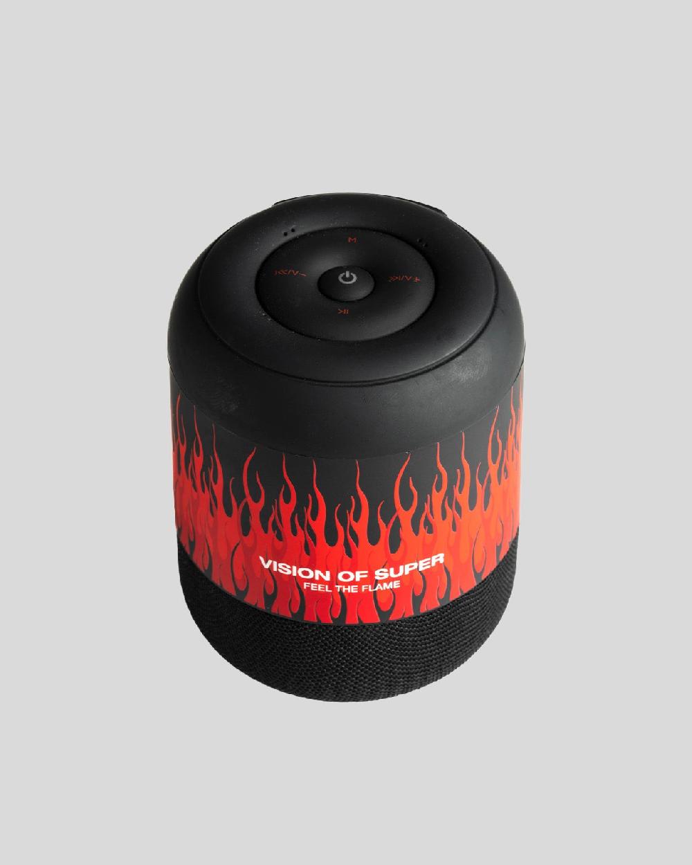 Vision Of Super BLACK SPEAKER WITH RED FLAMES AND WHITE LOGO