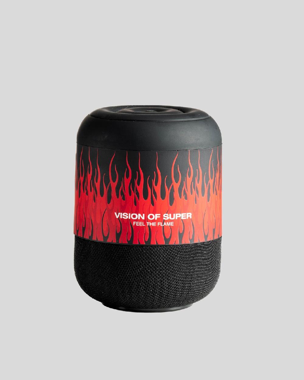 Vision Of Super BLACK SPEAKER WITH RED FLAMES AND WHITE LOGO