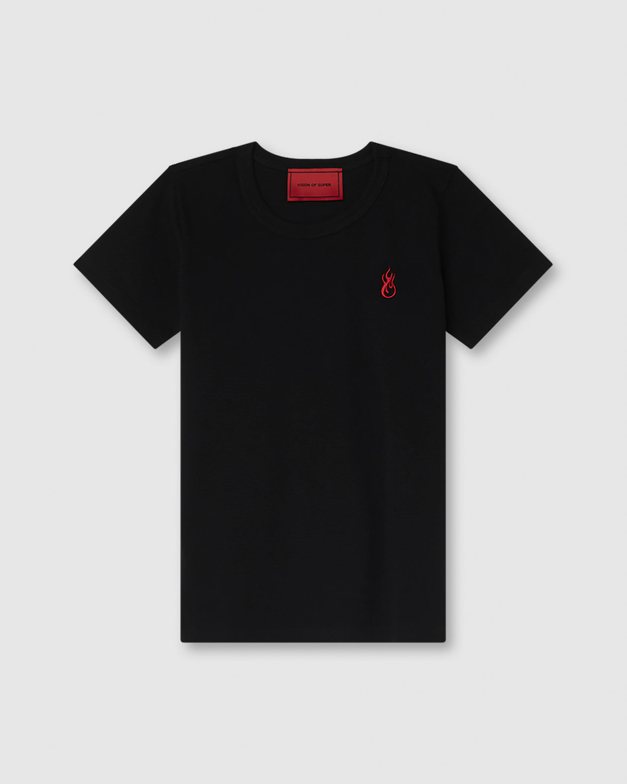 Vision Of Super BLACK T-SHIRT WITH EMBROIDERED FLAME LOGO ON FRONT AND PRINTED LOGO ON BACK