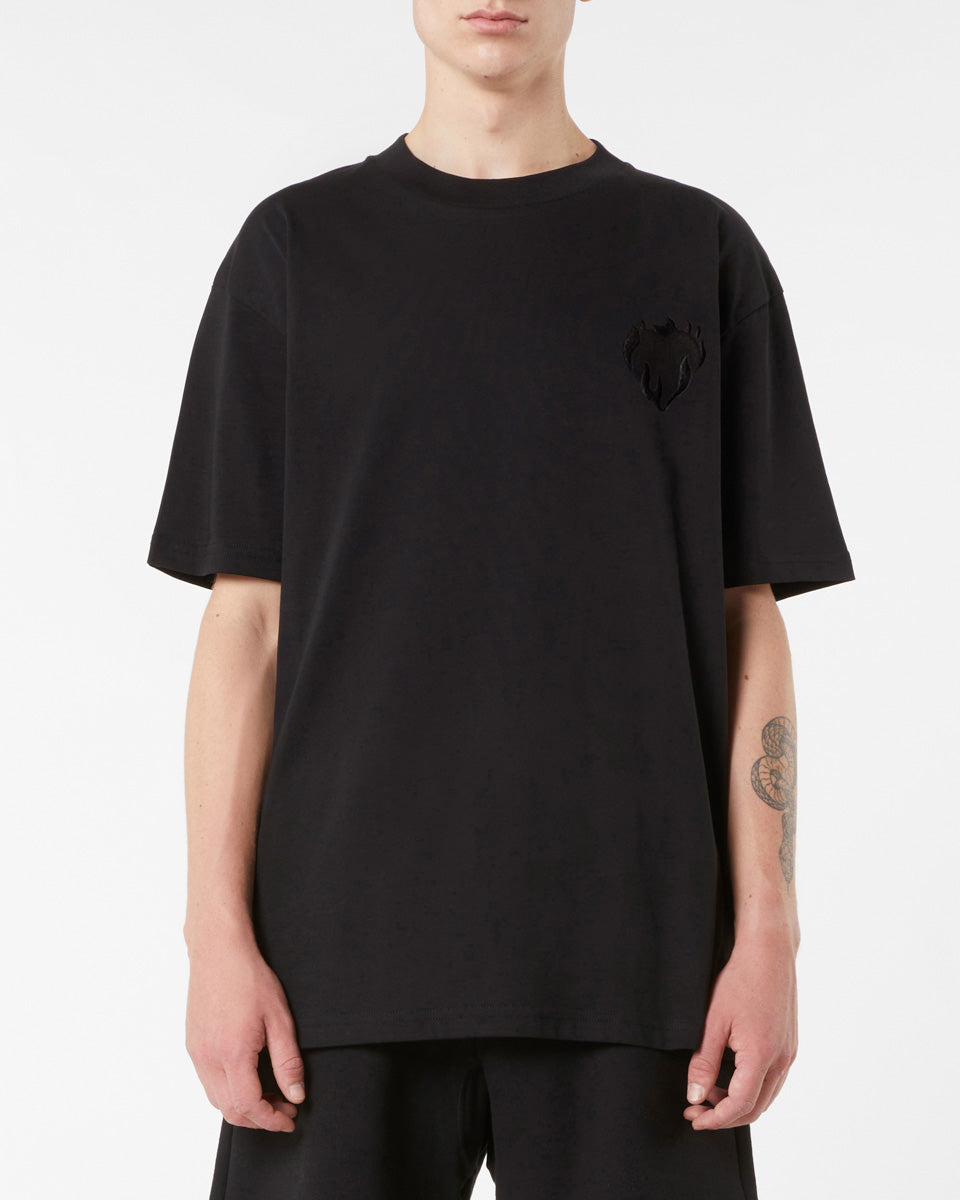 Vision Of Super BLACK T-SHIRT WITH EMBROIDERED FLAMING HEART