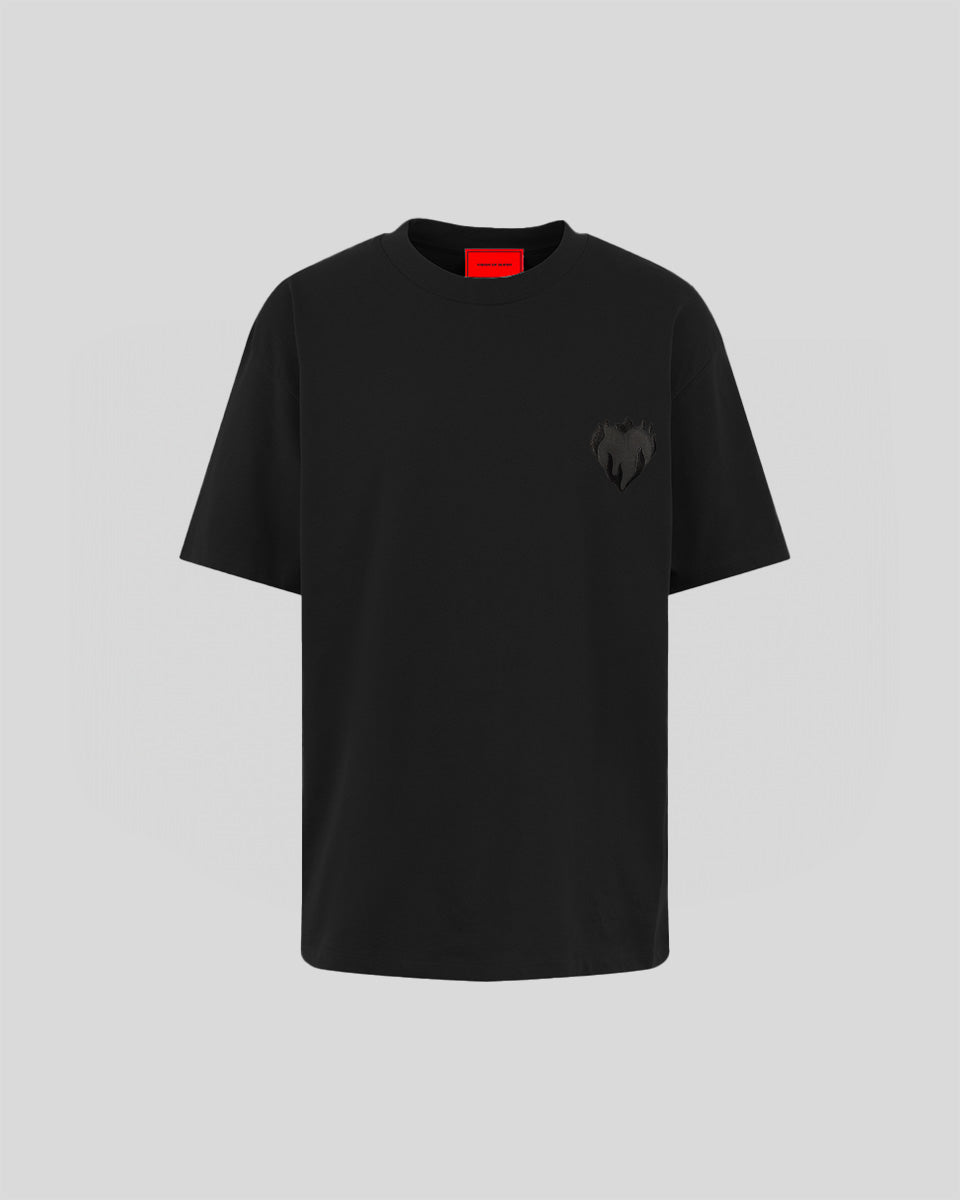 Vision Of Super BLACK T-SHIRT WITH EMBROIDERED FLAMING HEART