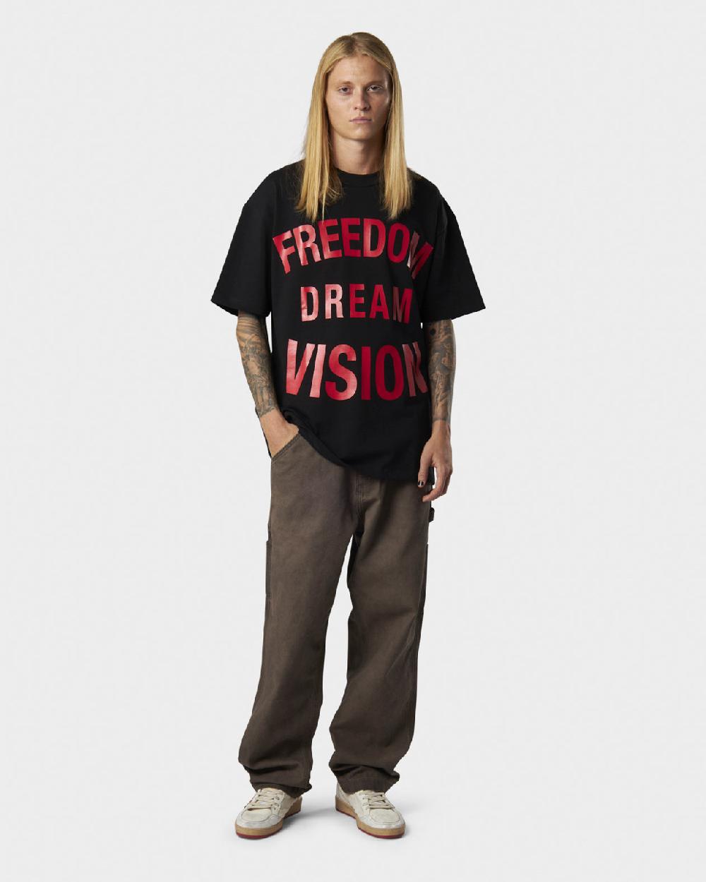Vision Of Super BLACK T-SHIRT WITH FREEDOM PRINT ON FRONT AND METAL LABEL