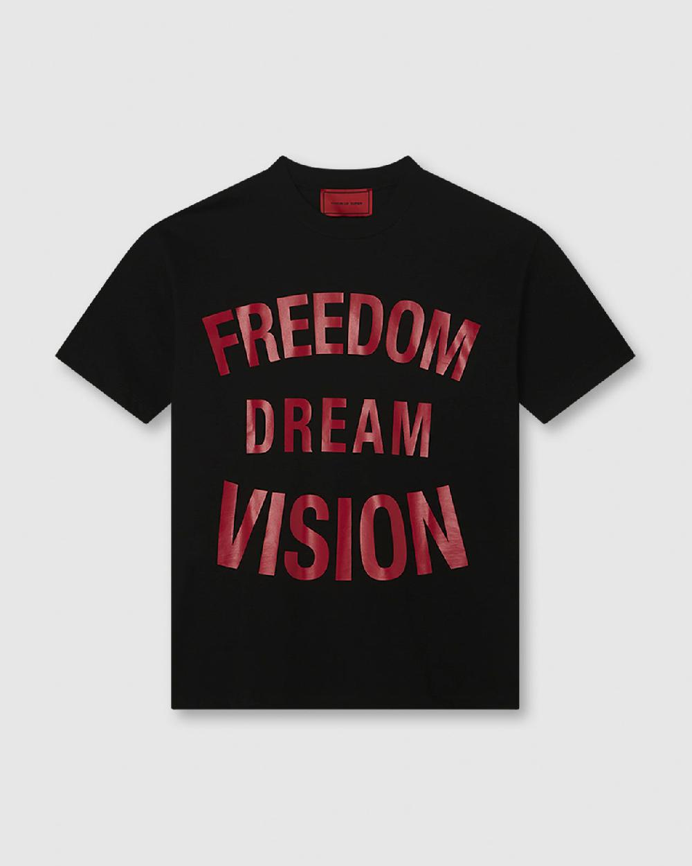 Vision Of Super BLACK T-SHIRT WITH FREEDOM PRINT ON FRONT AND METAL LABEL