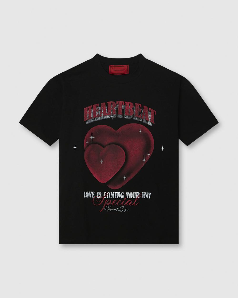 Vision Of Super BLACK T-SHIRT WITH HEARTBEAT PRINT ON FRONT AND METAL LABEL
